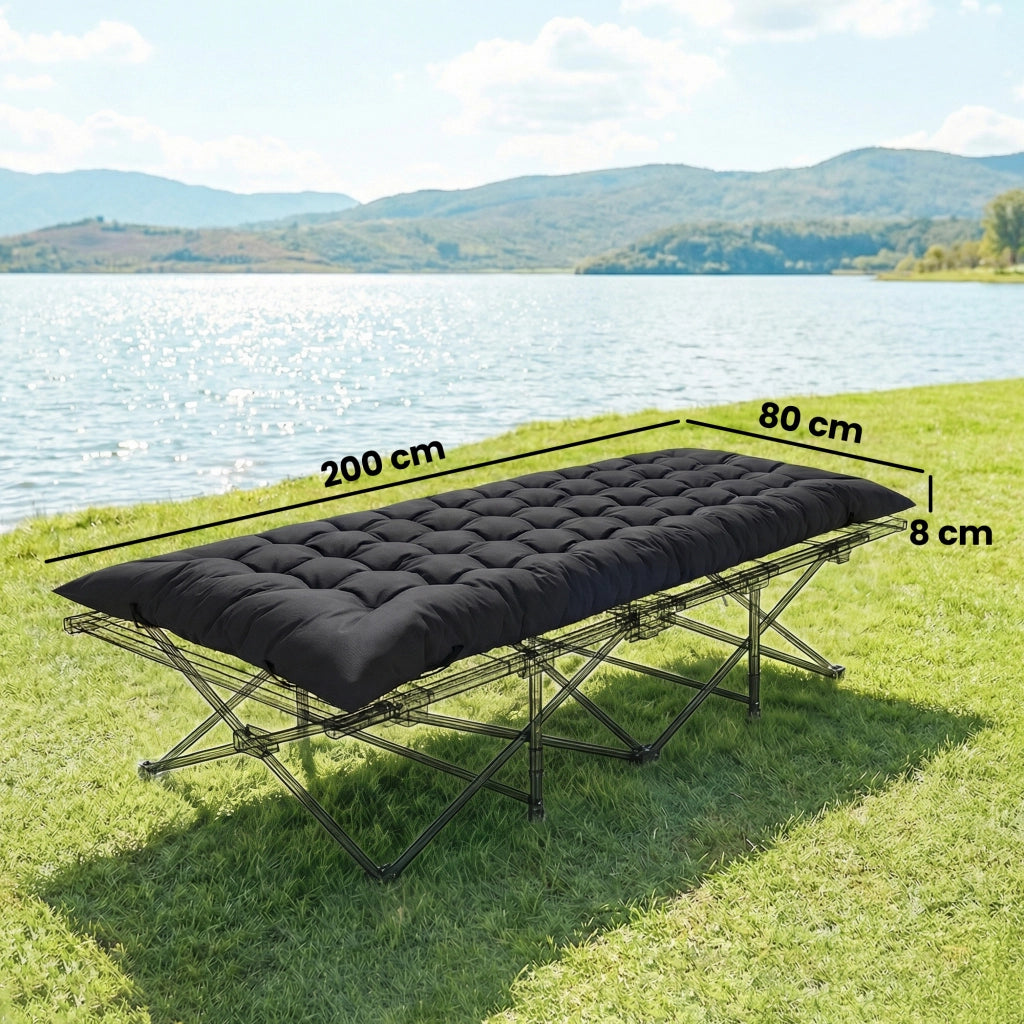 Letto da Campeggio Pieghevole Portatile con Cinghie Antiscivolo ¨C Minimal ¨C Nero