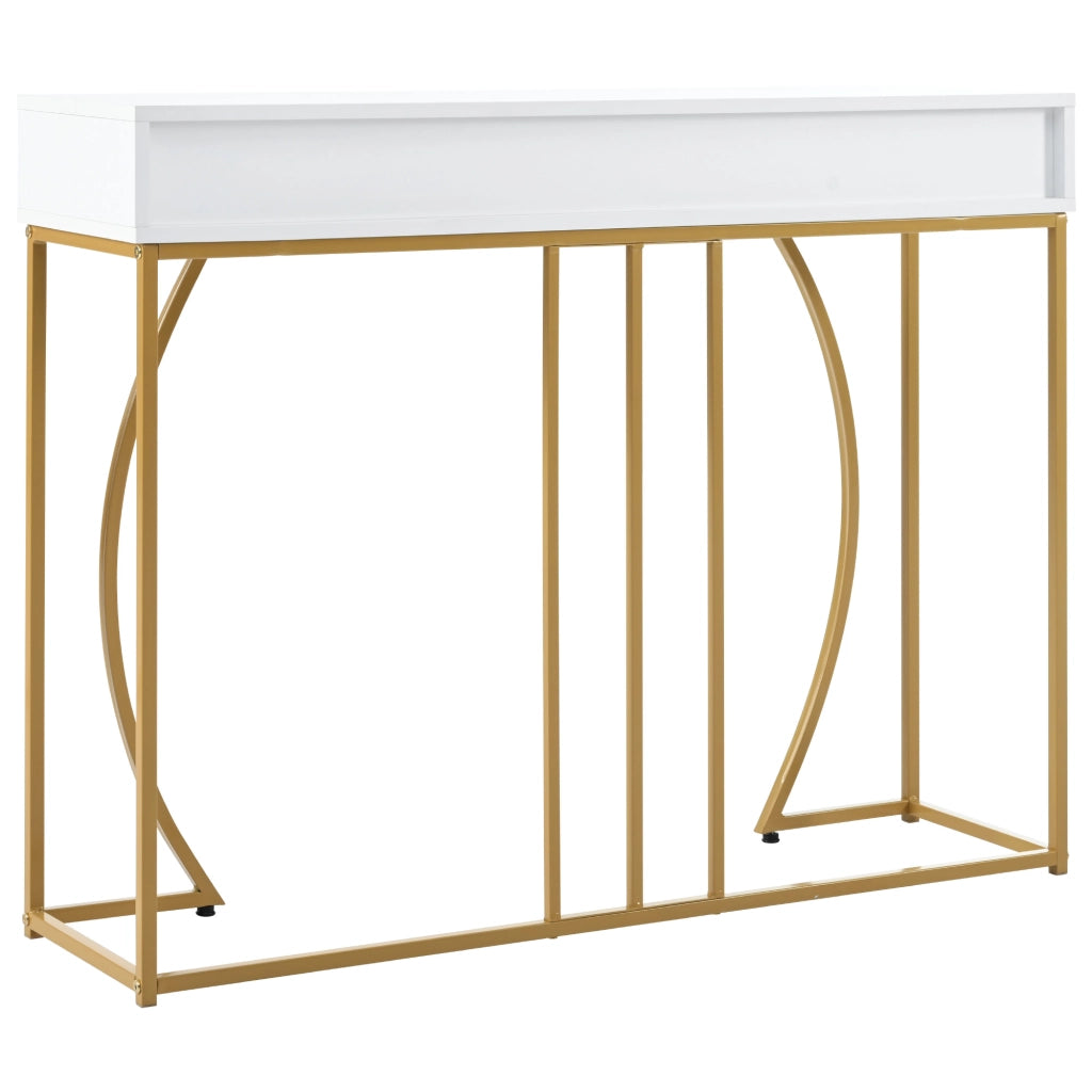 Tavolo consolle da ingresso con cassetto, struttura in metallo, piano in MDF, bianco, 60 kg, 110x32x85 cm