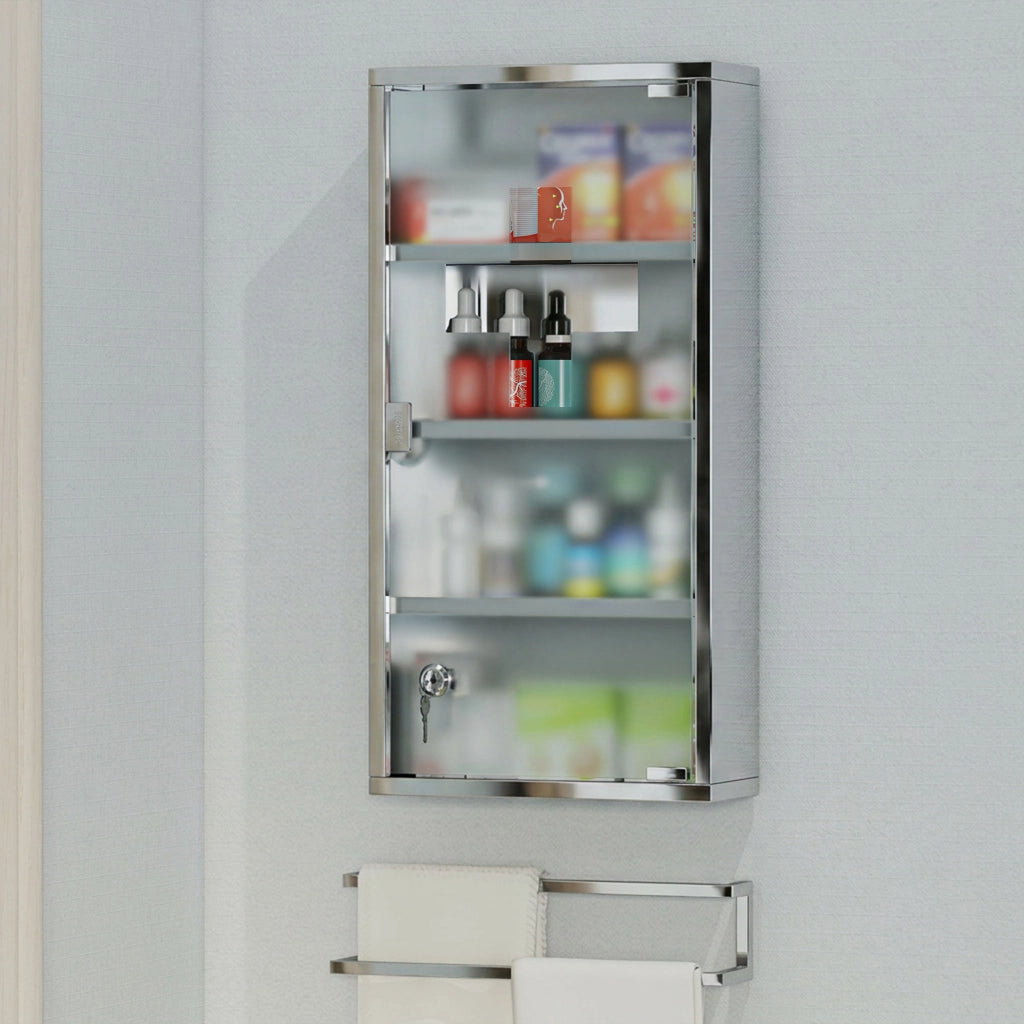 Armadietto Medicinale Cassetta Porta Medicina a Quattro Ripiani in Acciaio Inox 30 x 12 x 60cm