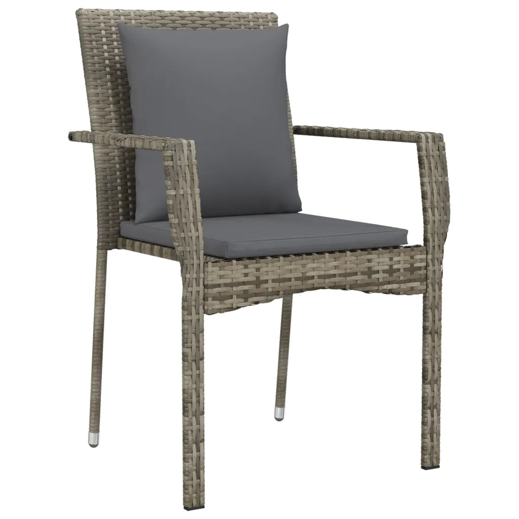 Set da Pranzo Giardino 5pz | Set Salotto da Giardino Nero e Grigio con Cuscini Polyrattan