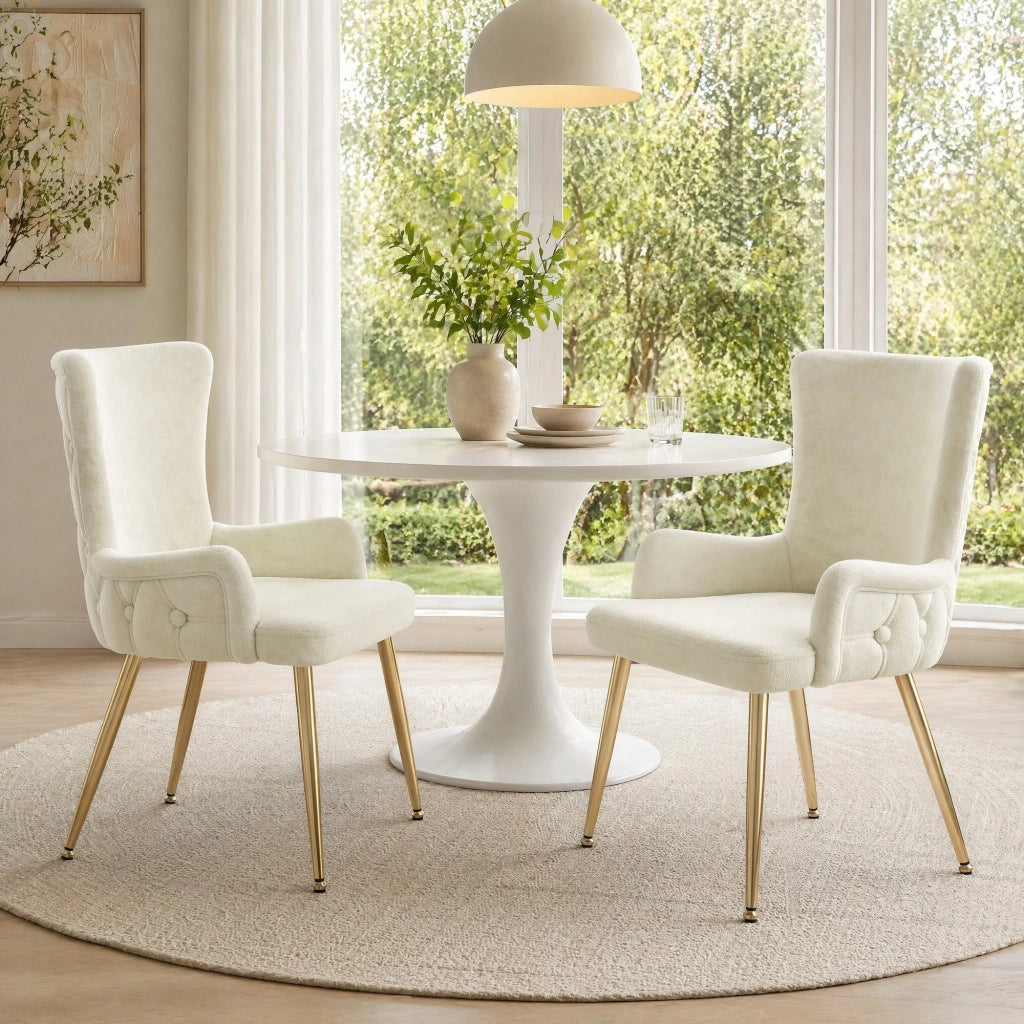 SEDIA in velluto beige e oro, 62,23x58,42x55,88 cm, Set da 2 pezzi