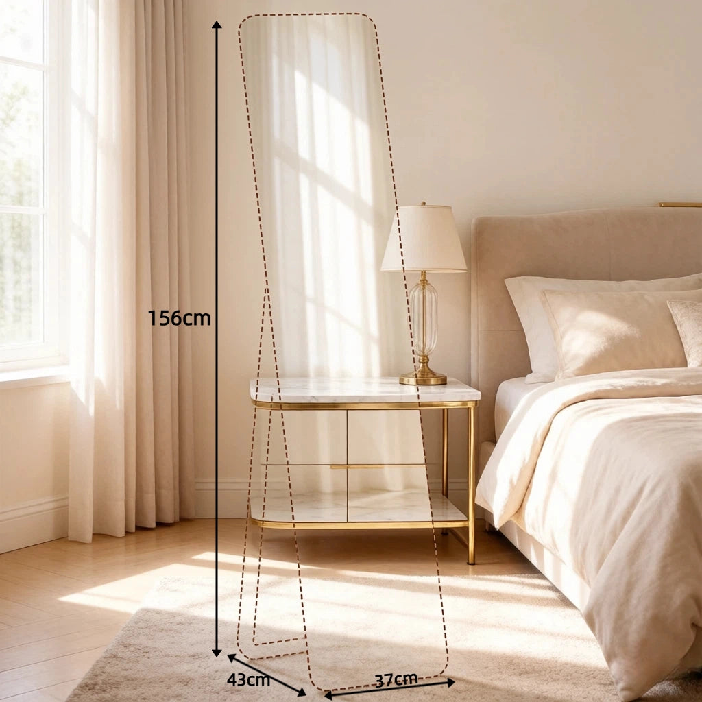 Specchio da terra rettangolare con supporto in legno e montaggio a parete; 37 × 43 × 156 cm