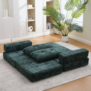 DIVANO LETTO Pieghevole 79x180 cm in Chenille Verde smeraldo con cuscini