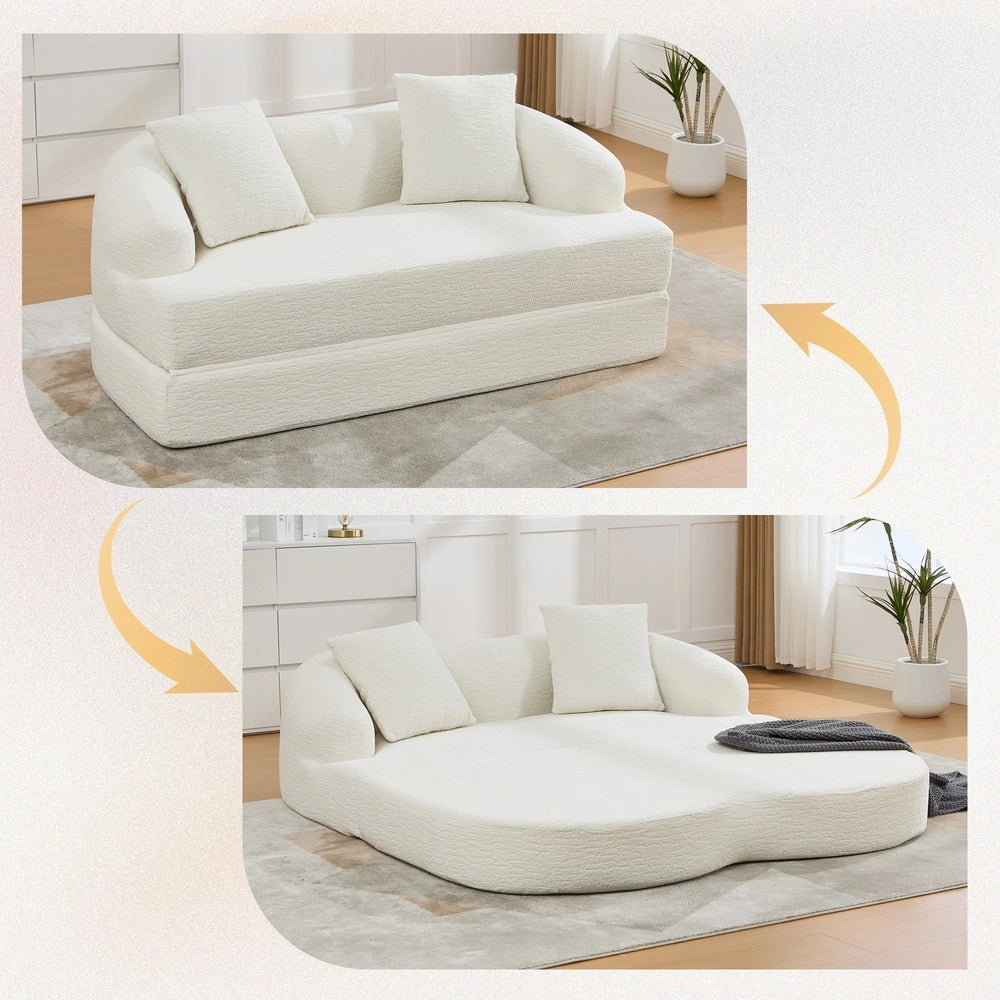 Divano letto ¨C Minimal ¨C 2 posti, beige, tessuto chenille, con cuscini