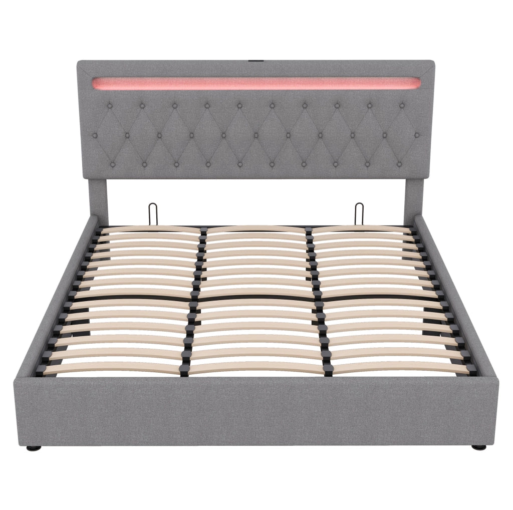 Letto imbottito 180x200 cm con contenitore, LED e porte USB