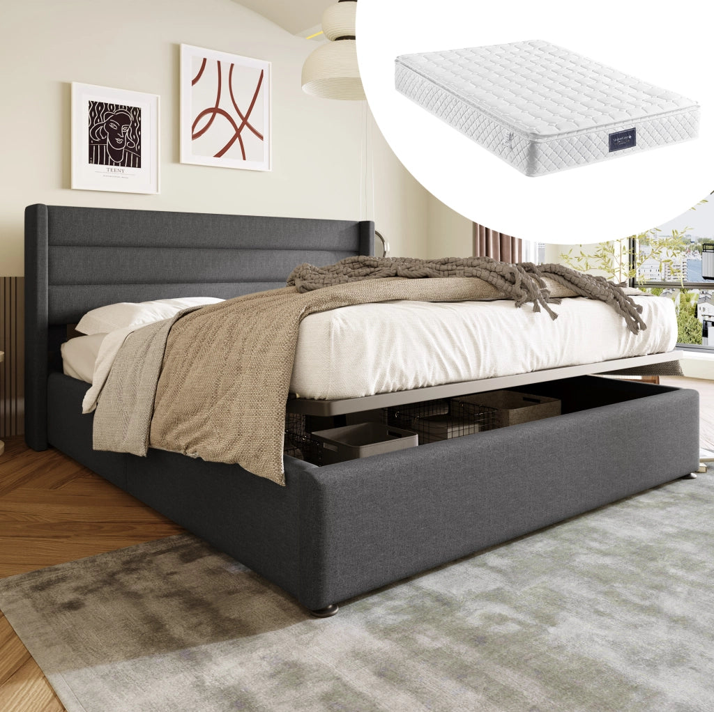 Letto contenitore imbottito 160x200 cm grigio