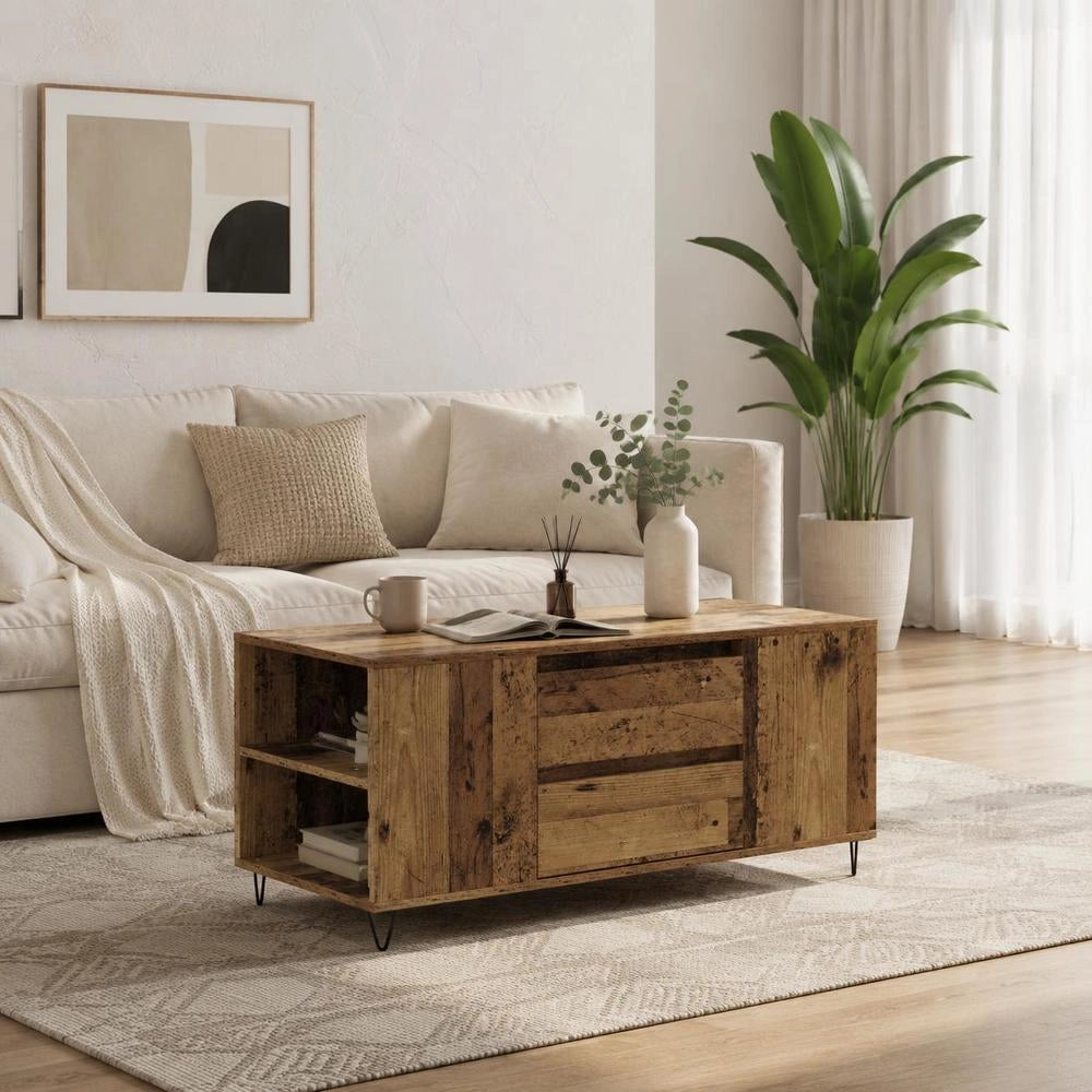 Tavolino da salotto legno vecchio, 102x44,5x50 cm – lungo e dal fascino antico, perfetto per soggiorni ampi