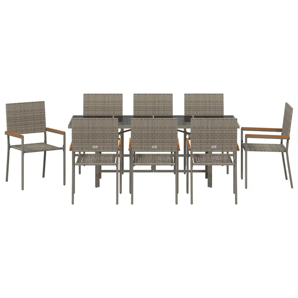 Set da Pranzo per Giardino 9 pcs Grigio polyrattan