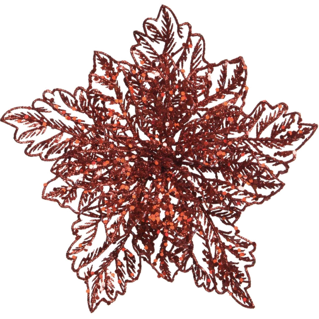 Poinsetta rossa glitter 23,5 cm