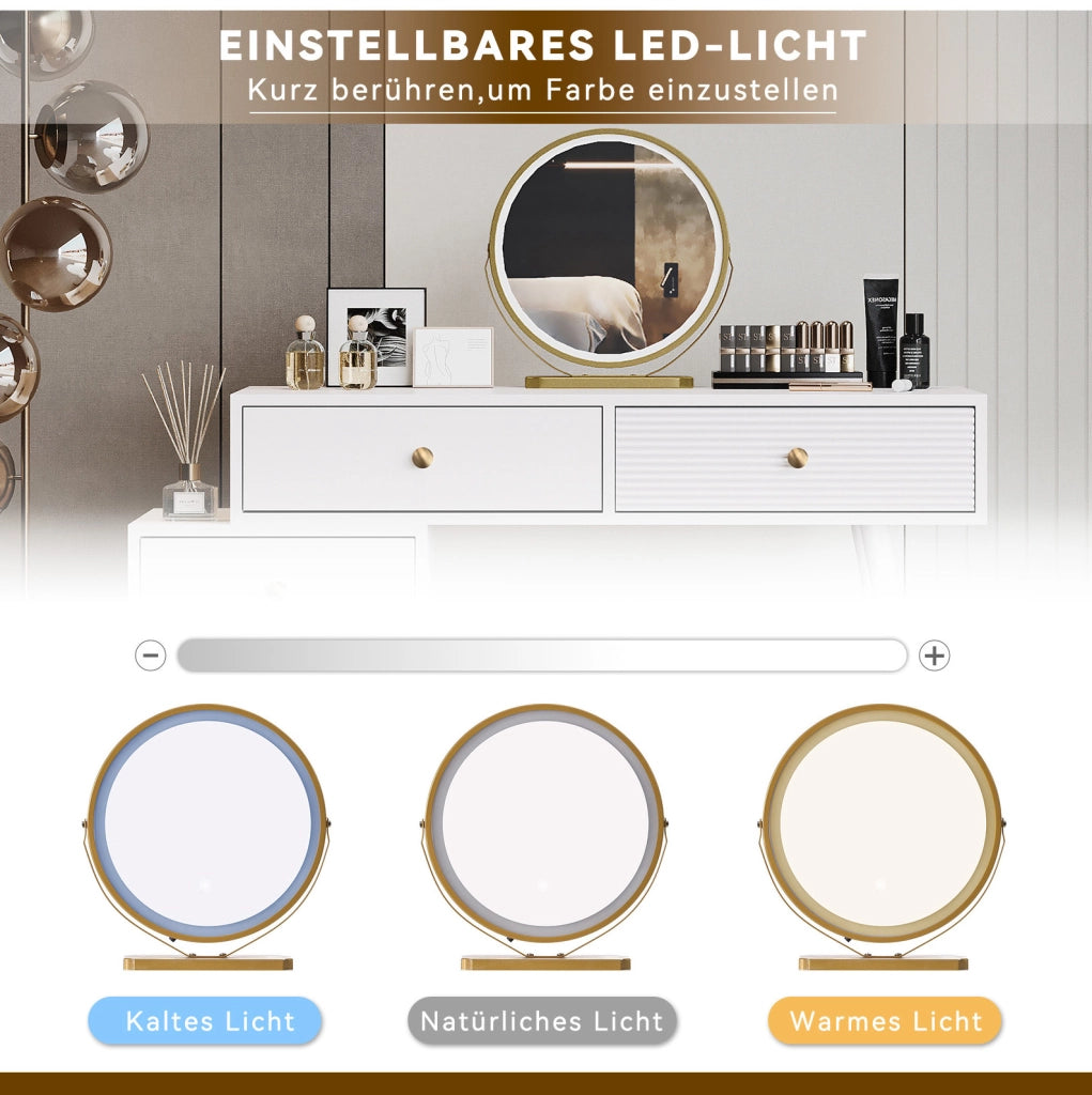 Toeletta con specchio LED e mobile laterale bianca 100x40x78 cm