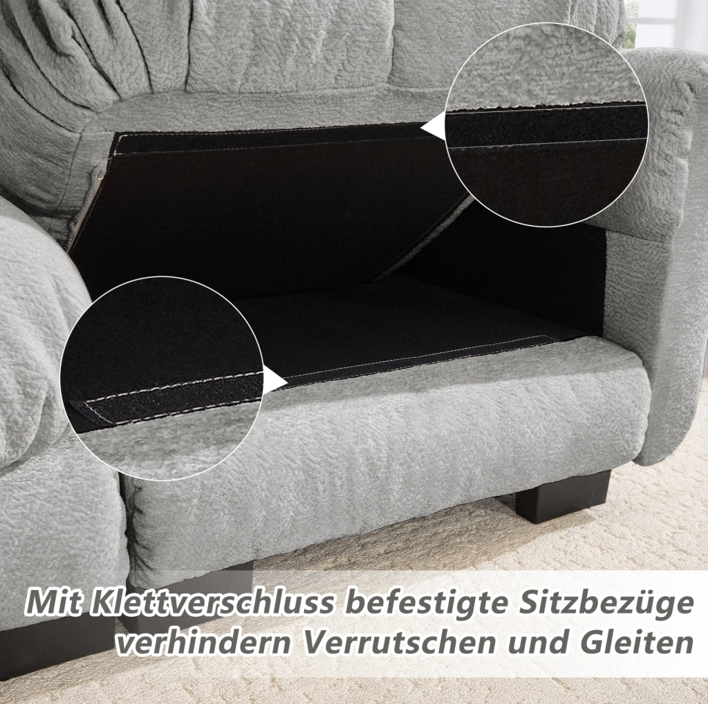 Divano 2 posti in Chenille grigio chiaro con cuscini spessi e design modulare per soggiorno