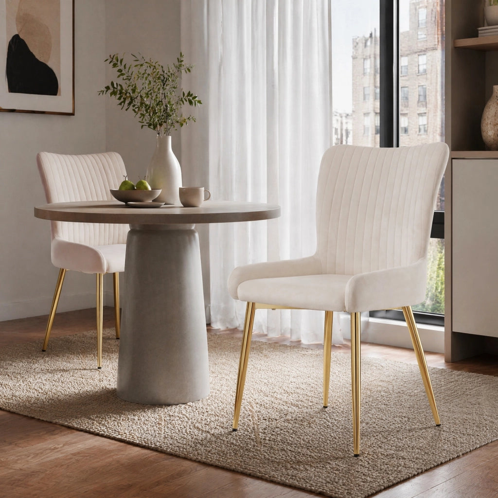 Set di 2 sedie da pranzo in velluto beige e oro