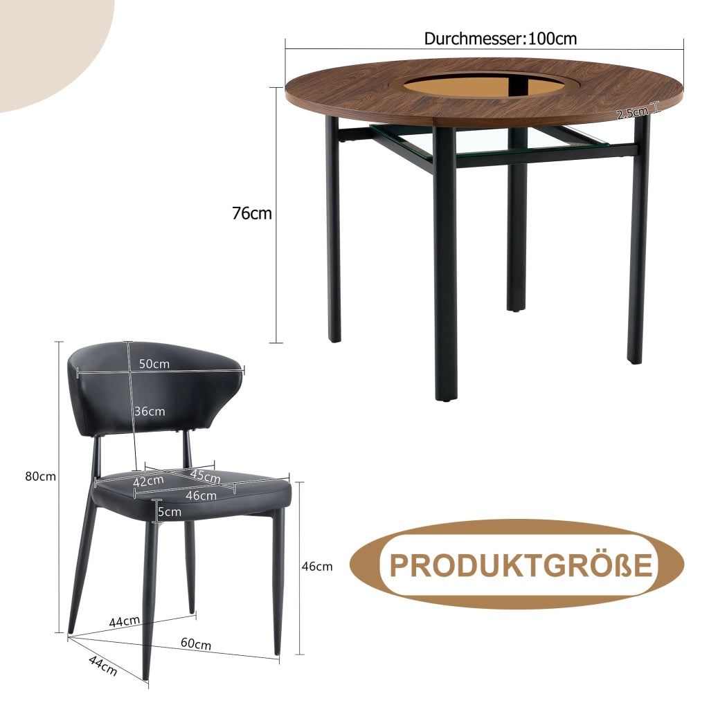 Set tavolo rotondo e sedie nere in PU