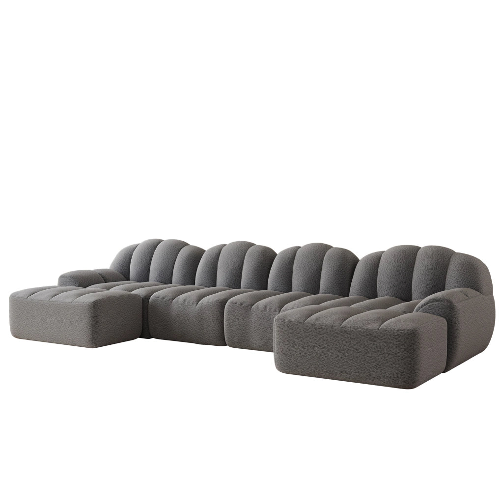 Divano modulare a U 366x165x79 cm bouclé grigio 4 posti