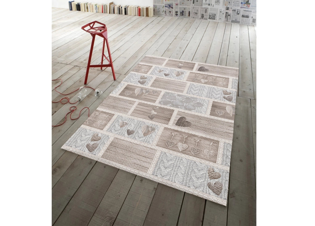Tappeto Antiscivolo In Stampa Digitale Linea Pensieri Delicati Dis. Shabby Love - 115x168 - Beige
