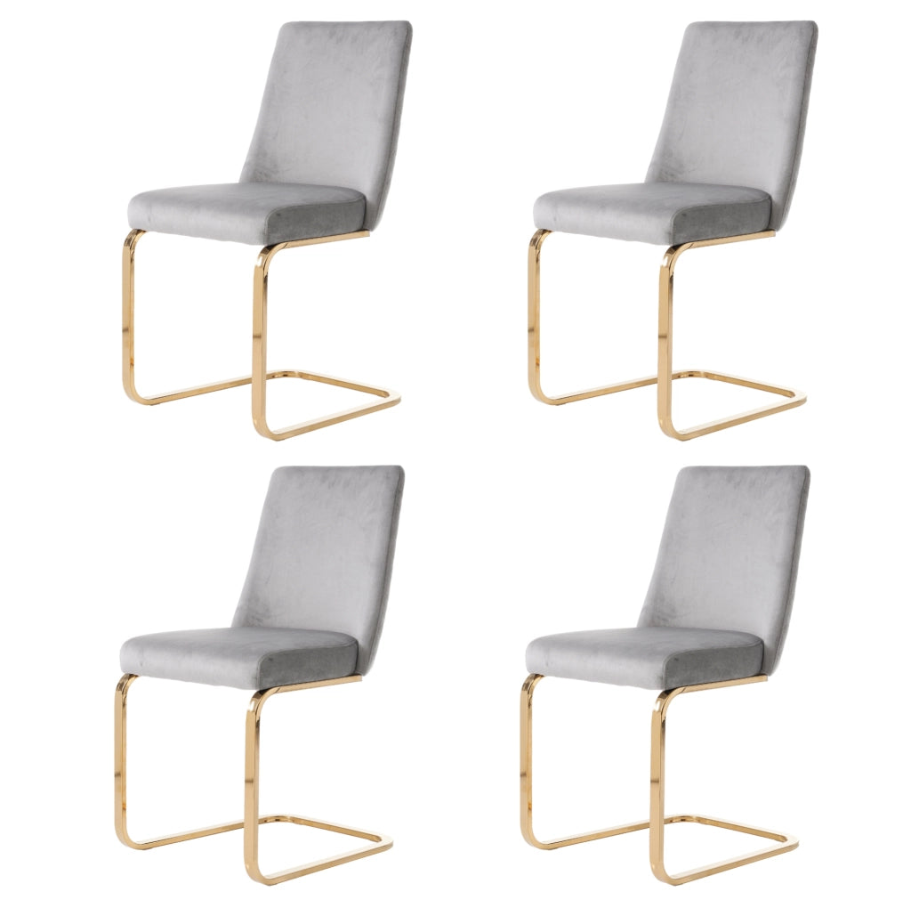 SEDIA in velluto grigio, Set da 4 pezzi