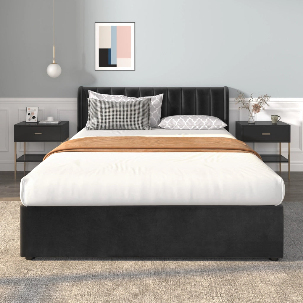 letto imbottito velluto nero 140 x 200 cm