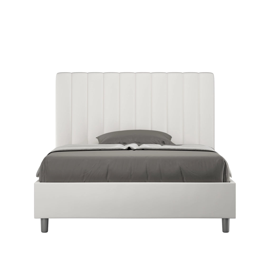 BS COM Letto una piazza e mezza contenitore imbottito 130x210 similpelle bianco