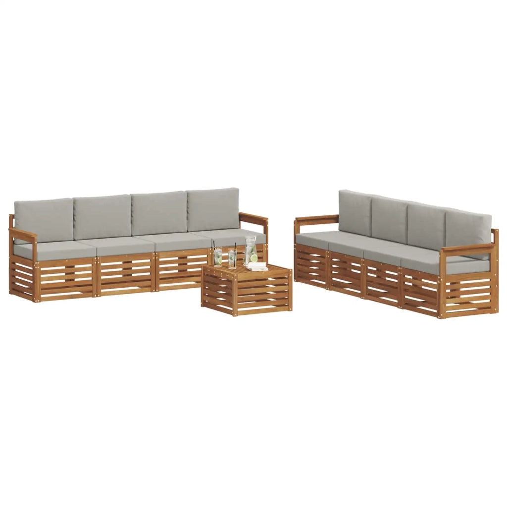 Set di divani da esterno 9 pz Naturale e Grigio Chiaro 3374556