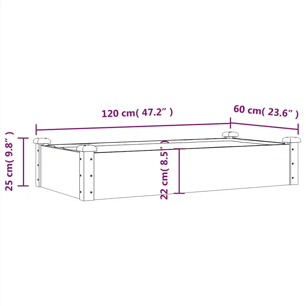 Fioriera Rialzata da Giardino-Vaso da Esterno-Fioriera Elevata Fodera 120x60x25cm Massello Abete