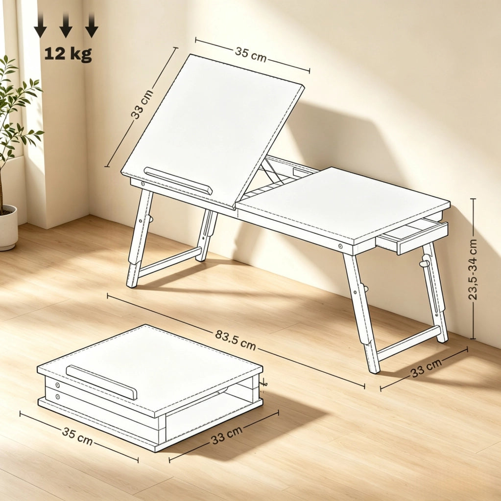 Tavolino portatile per letto regolabile e pieghevole in bambù e MDF nero HOMVRA