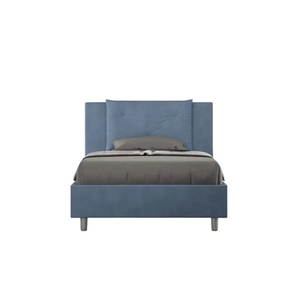 Letto una piazza e mezza con rete imbottito 120x190 microfibra blu Appia