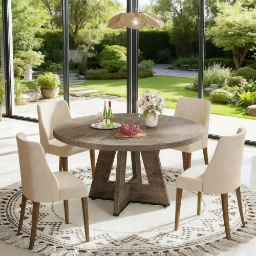 Tavolo da pranzo rotondo in legno ingegnerizzato grigio stile rustico diametro 120 cm per 4 persone