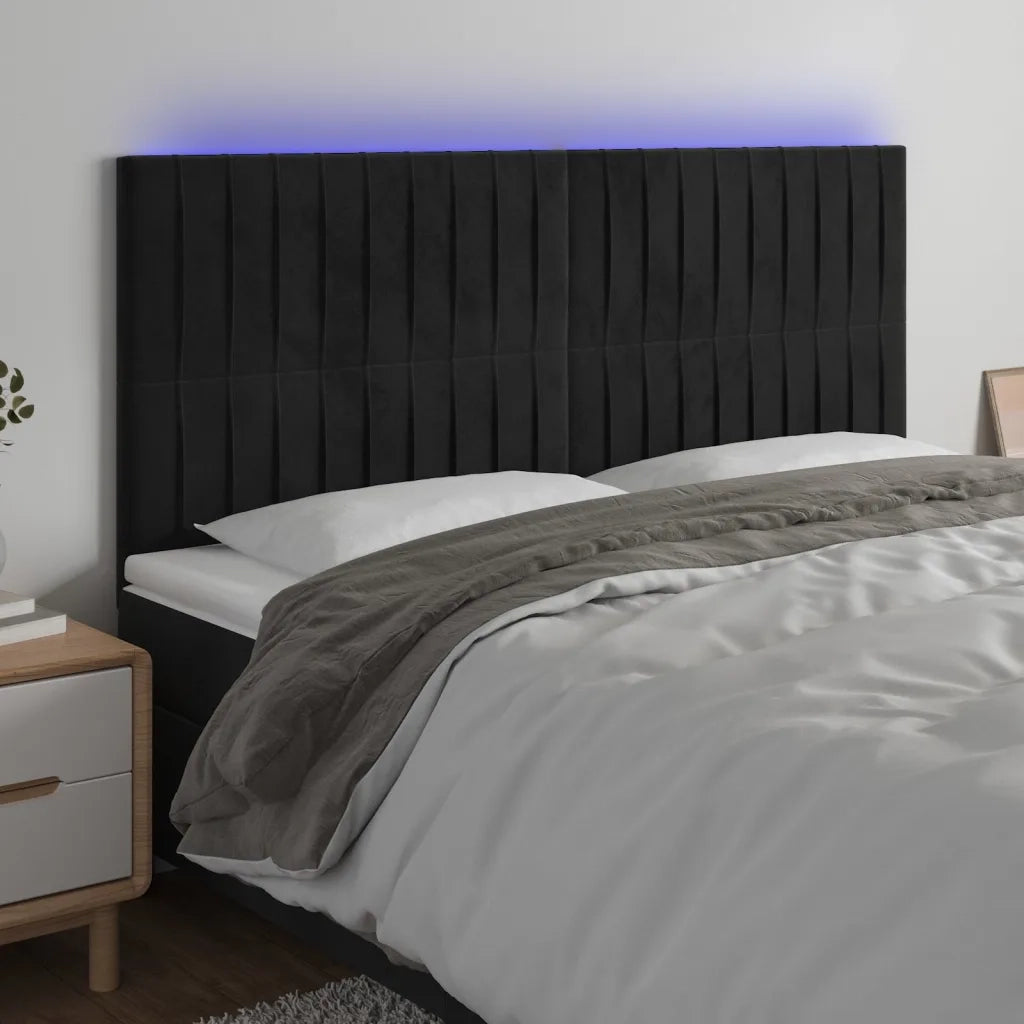 Testiera | Testata a LED Nera 180x5x118/128 cm in Velluto
