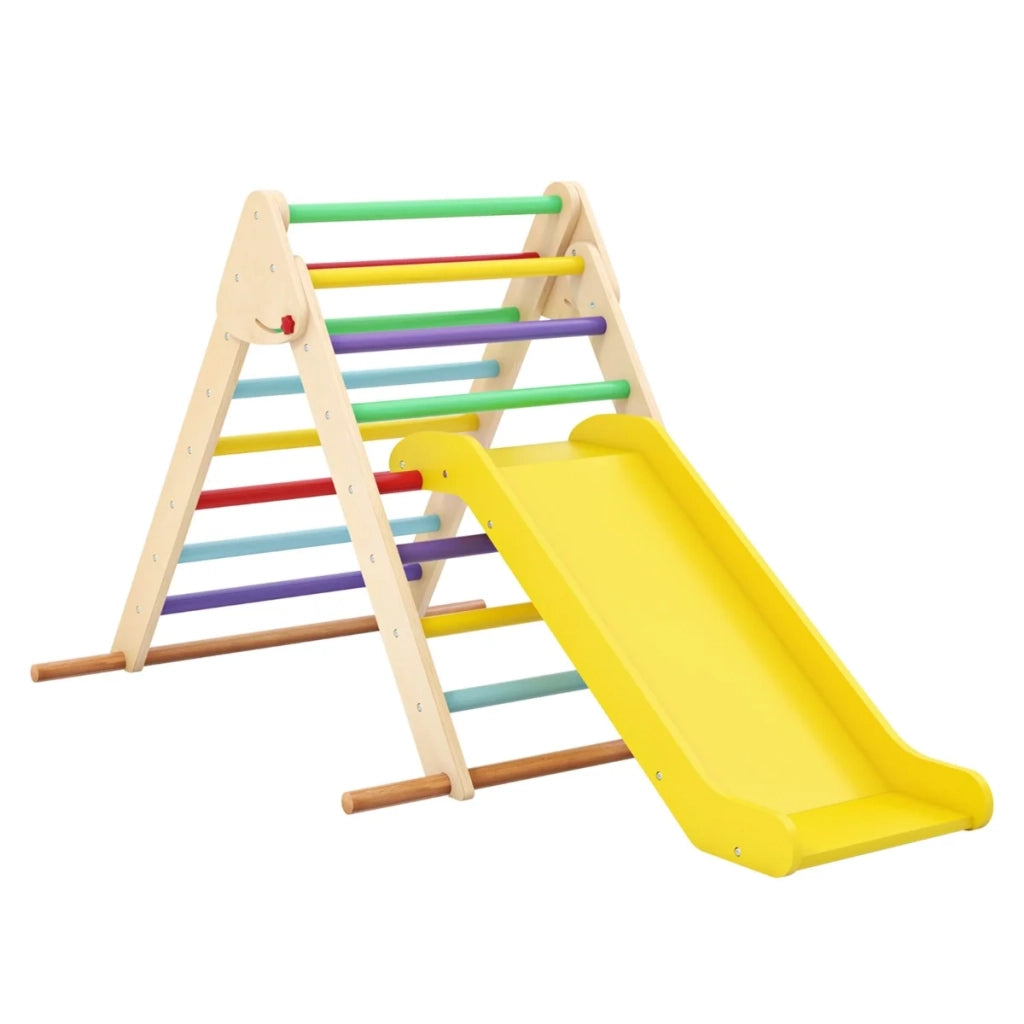 Set triangolo Pikler pieghevole con scivolo 103 x 89 x 81 cm sicuro ed educativo in legno di faggio colorato 20_0012023
