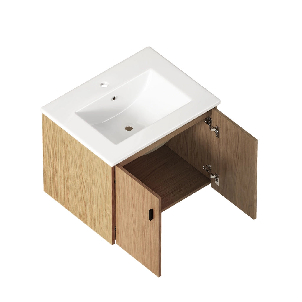 Set mobile bagno sospeso con lavabo e specchio LED ovale