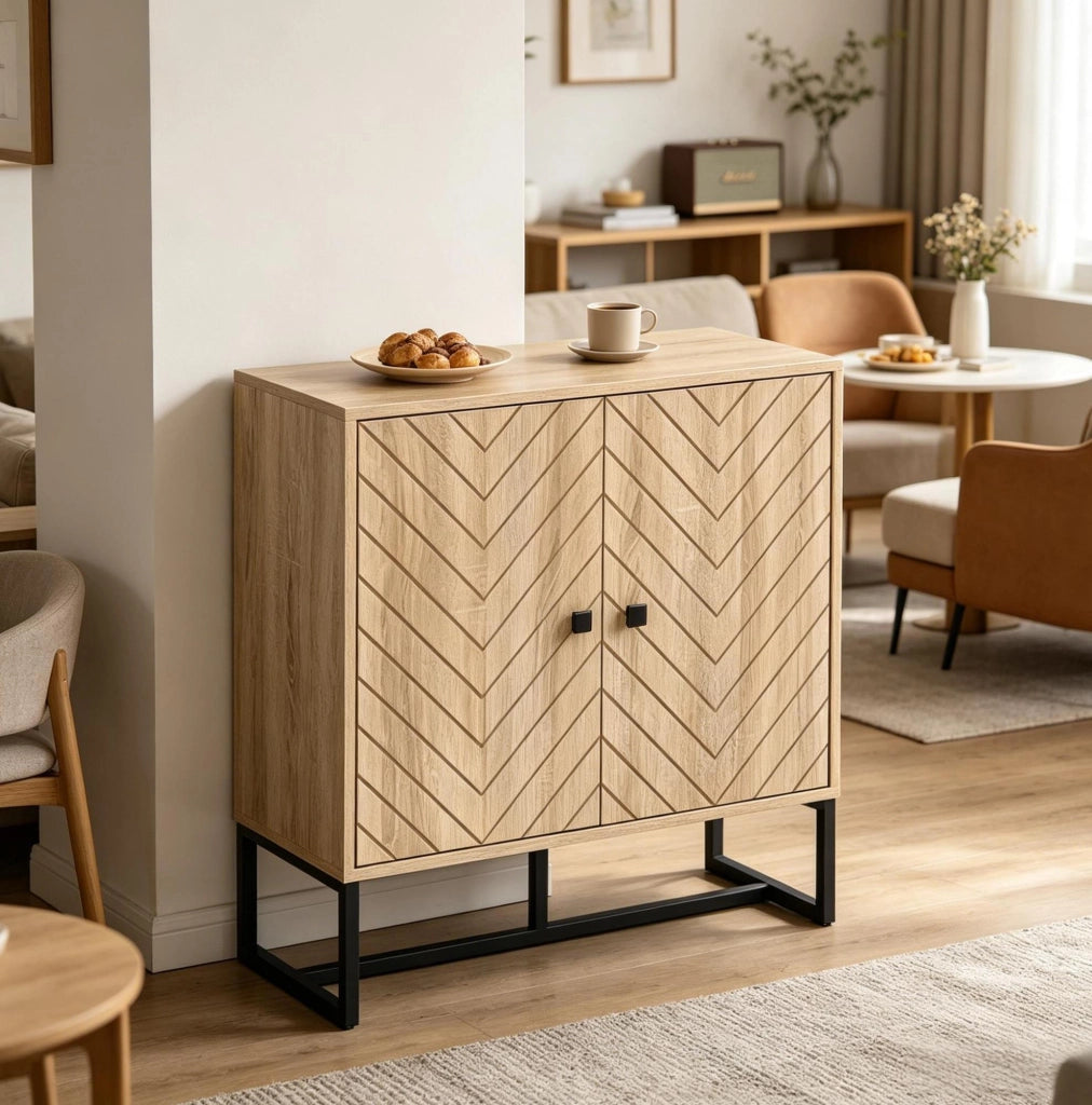 Sideboard con ripiani regolabili in legno naturale e nero