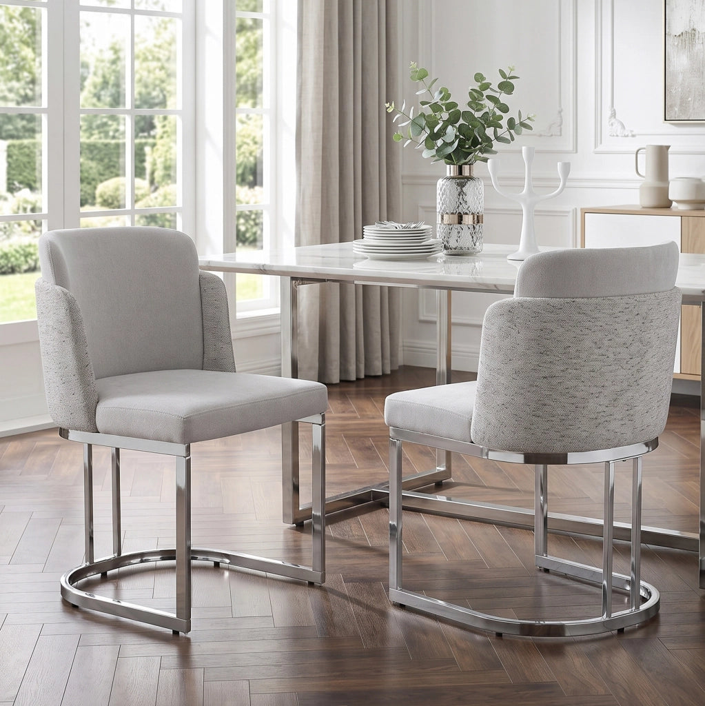 Set di 4 sedie da pranzo in ciniglia grigio e argento