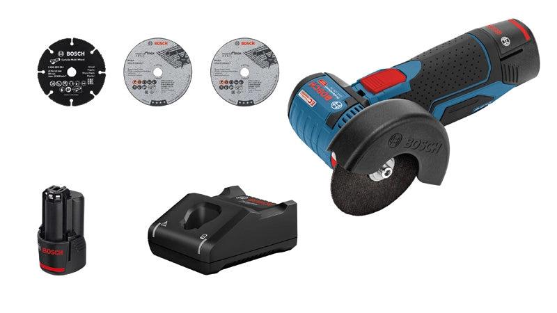Mini smerigliatrice Bosch a batteria 12V d.76mm completa di batterie GWS 12V-76