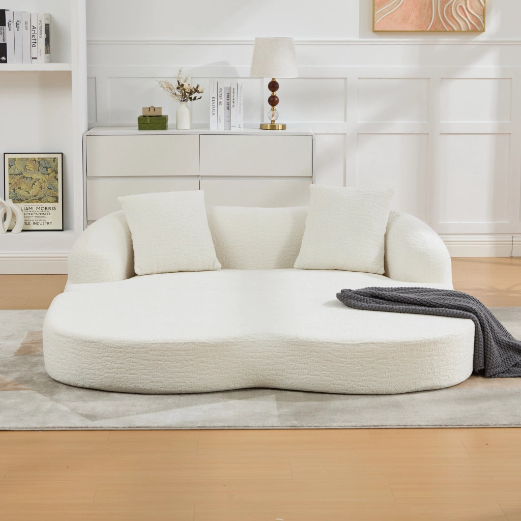 Divano letto 2 posti pieghevole in ciniglia beige con due cuscini schienale imbottiti e schiuma elastica