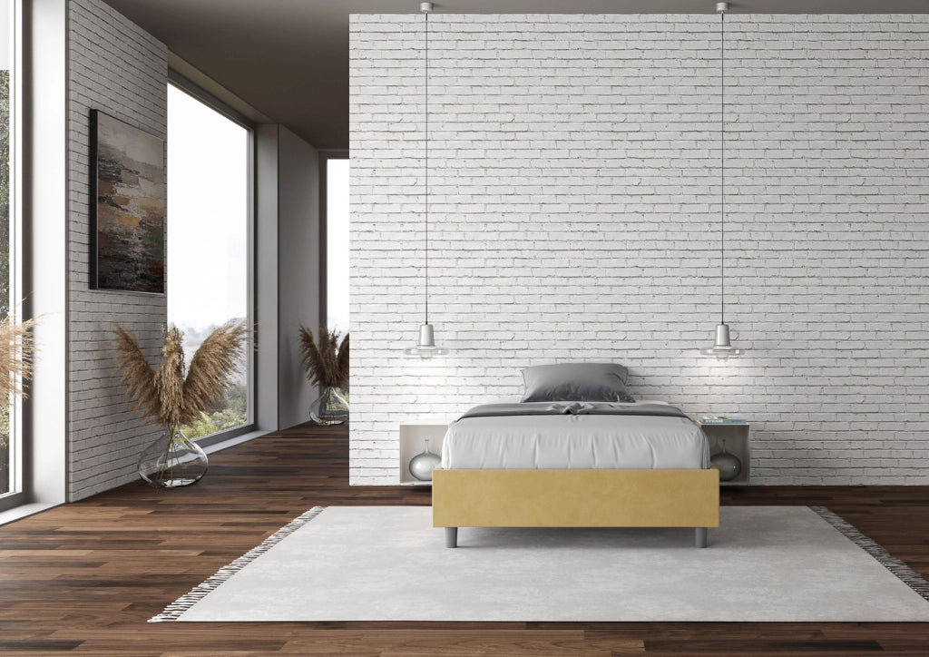 BS COM Letto una piazza e mezza con rete imbottito 110x200 microfibra ocra