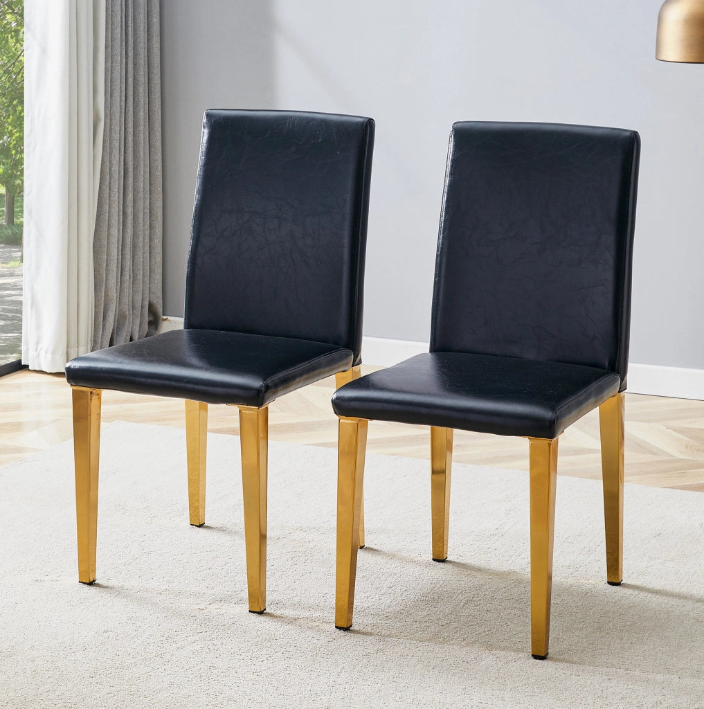 Set di 2 sedie da pranzo nere e oro in metallo e similpelle PU, alte 90 cm