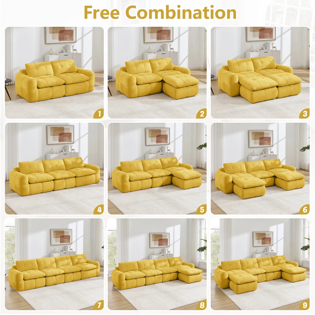 Divano modulare a 2 posti in ciniglia giallo con seduta profonda e braccioli 68 × 194 × 97 cm
