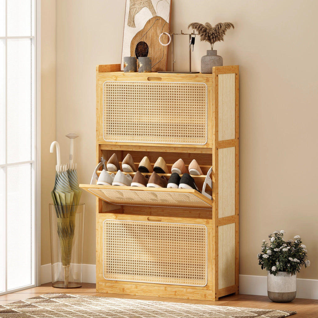 Scarpiera 14 paia 3 ante ribaltabili - Xylo - legno naturale 69x29x119,8cm