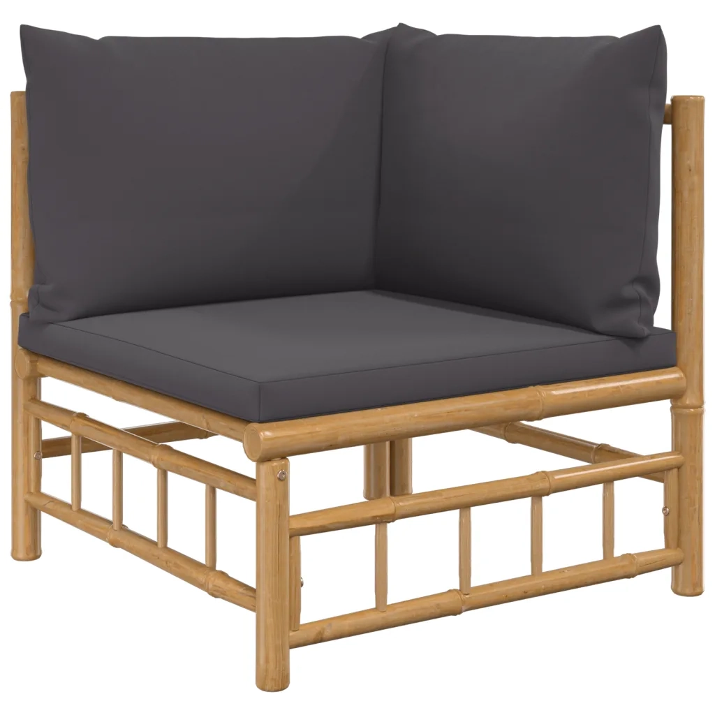 Set Salotto da Giardino 7pz con Cuscini Grigio Scuro Bambù 3155213