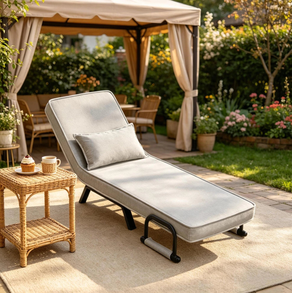 Poltrona letto pieghevole 3 in 1 grigio chiaro con schienale regolabile