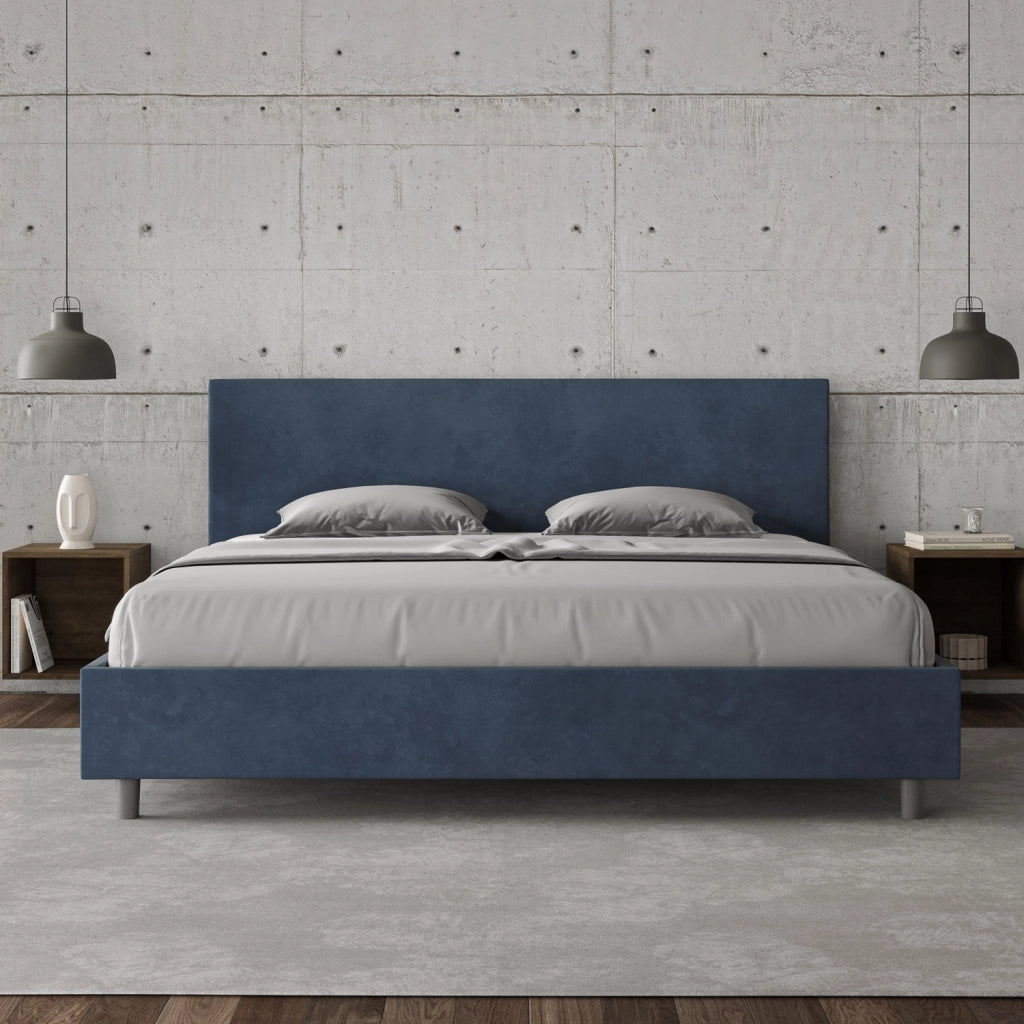 BS COM Letto con rete imbottito 180x190 microfibra blu