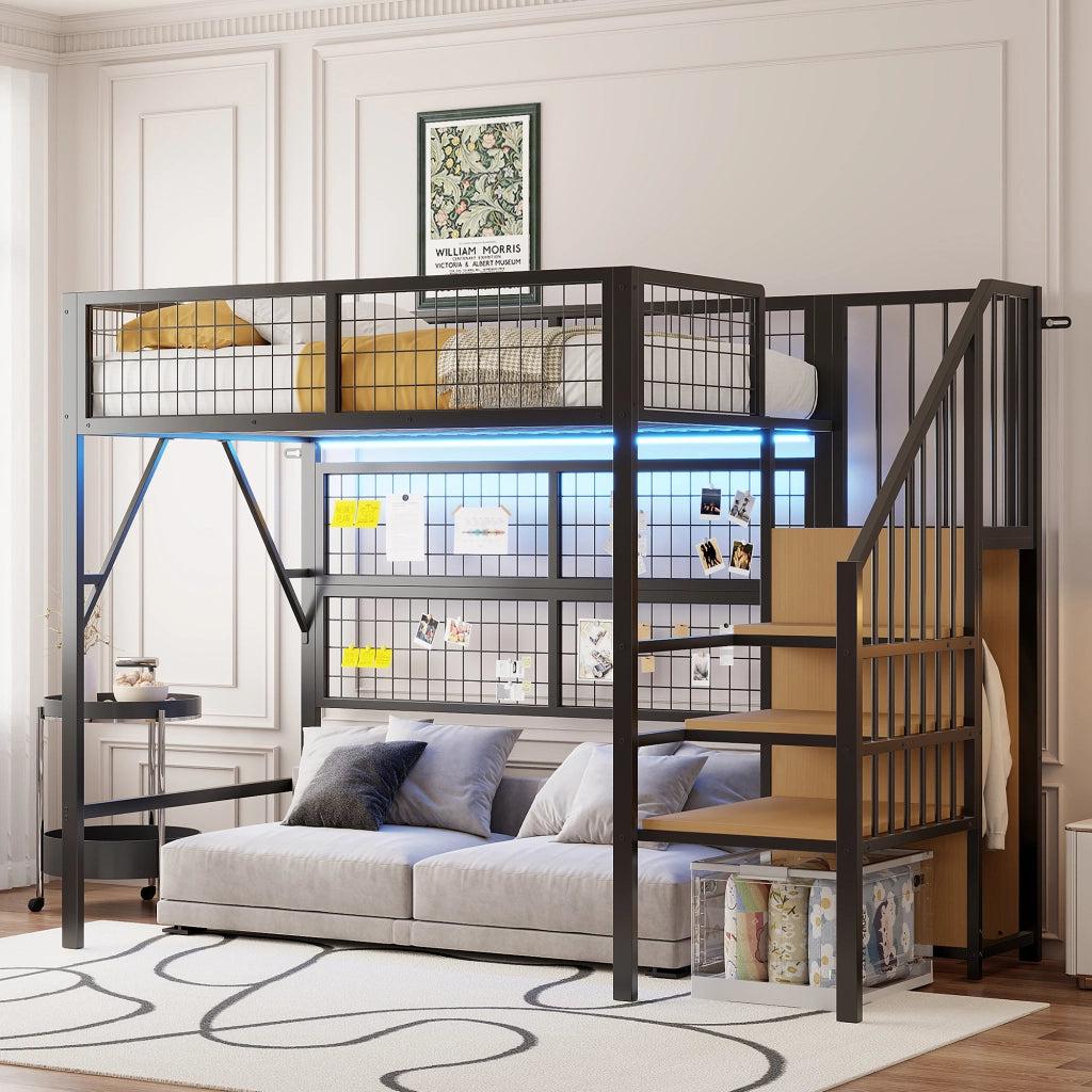 Letto a castello funzionale metallo nero 90x200 cm