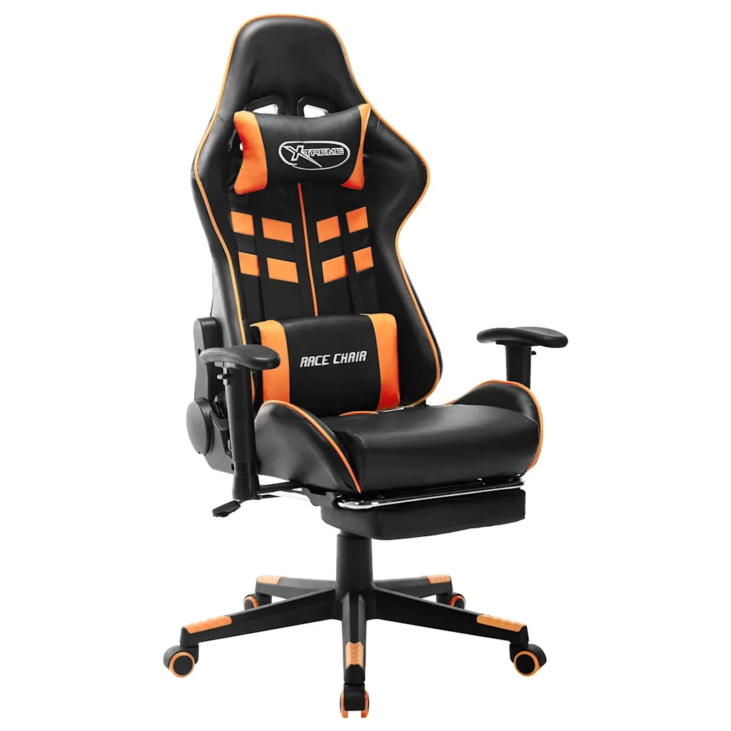 Sedia da Gaming con Poggiapiedi Nera e Arancione in Similpelle 20516