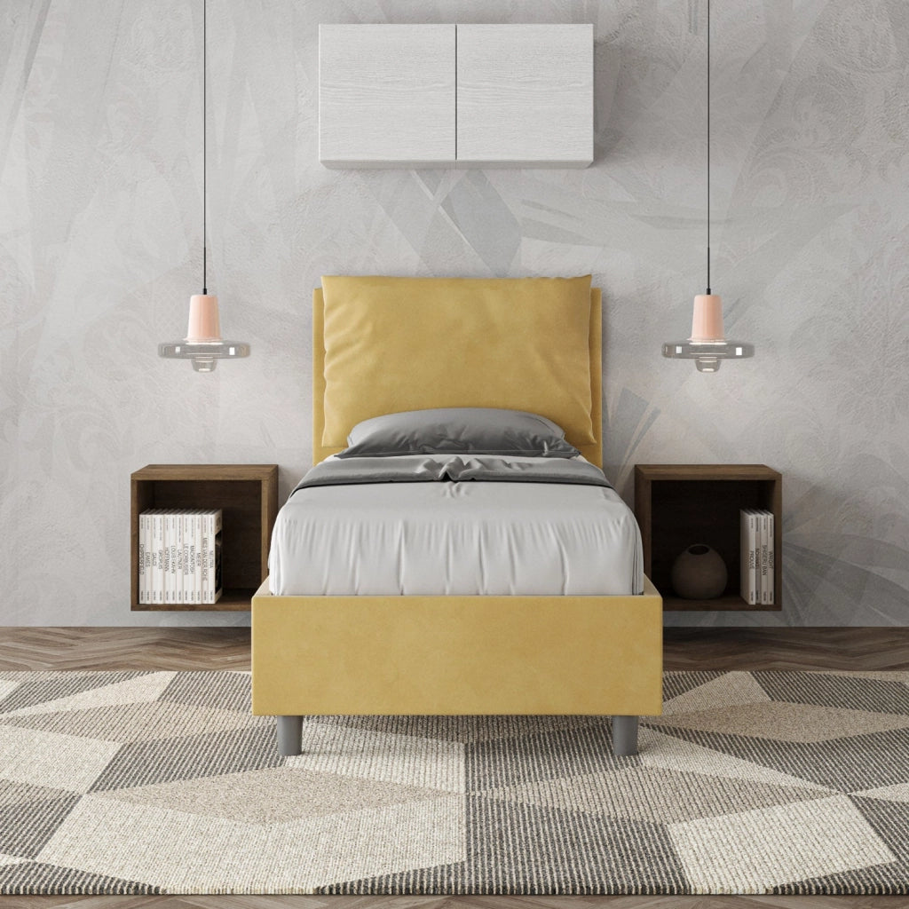 Letto Singolo 80x200 cm con Rete e Contenitore Antea Ocra