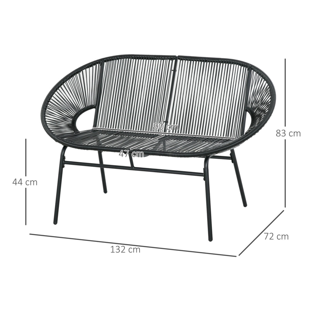 DIVANO DA ESTERNO 2 POSTI 132x72x83 cm Rattan Nero