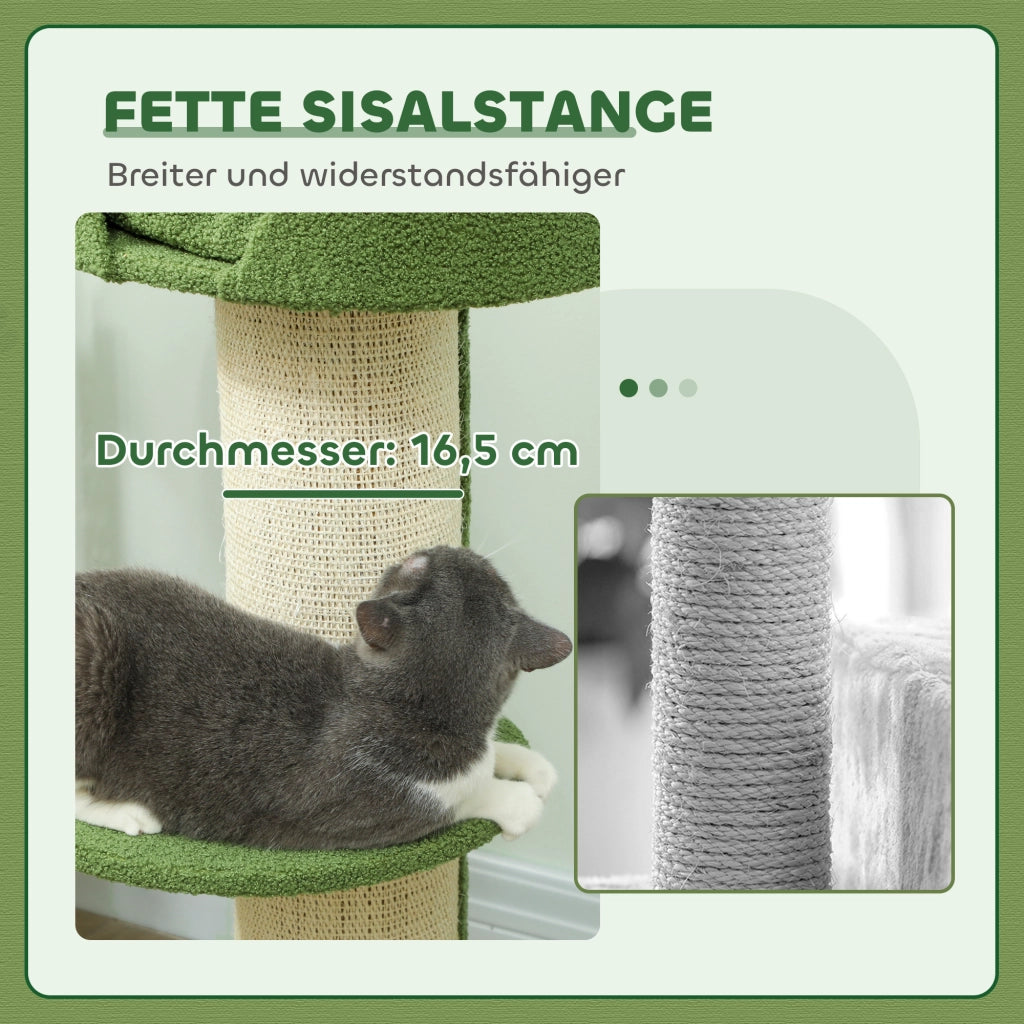 Albero per gatti con cuccia e piattaforma 91cm ¨C Xylo ¨C Lana d'agnello verde