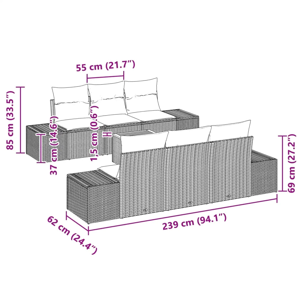 Set Divano da Giardino 7 pz Nero polyrattan 3347907
