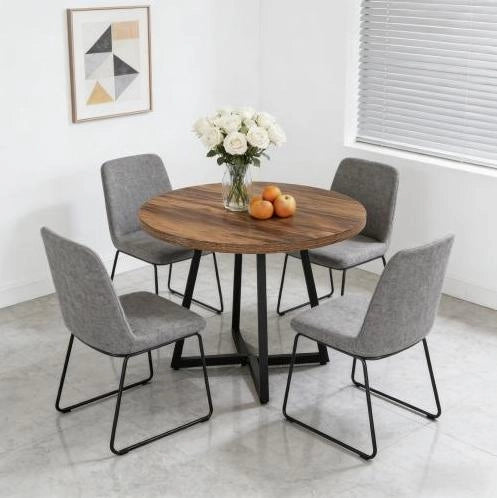 TAVOLO Rotondo 80 cm MDF e Metallo Nero Marrone Rustico