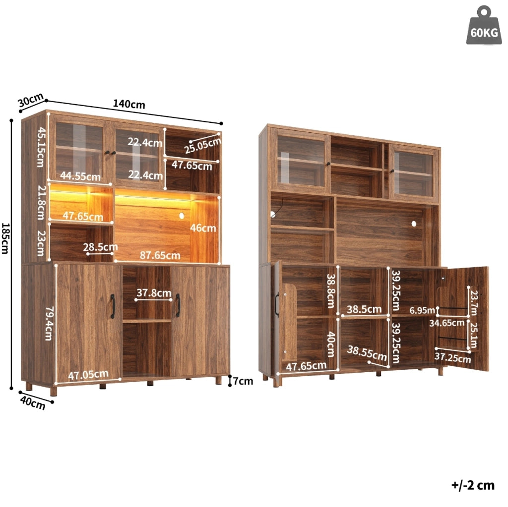 Mobile alto da cucina con LED smart e ante scorrevoli, noce