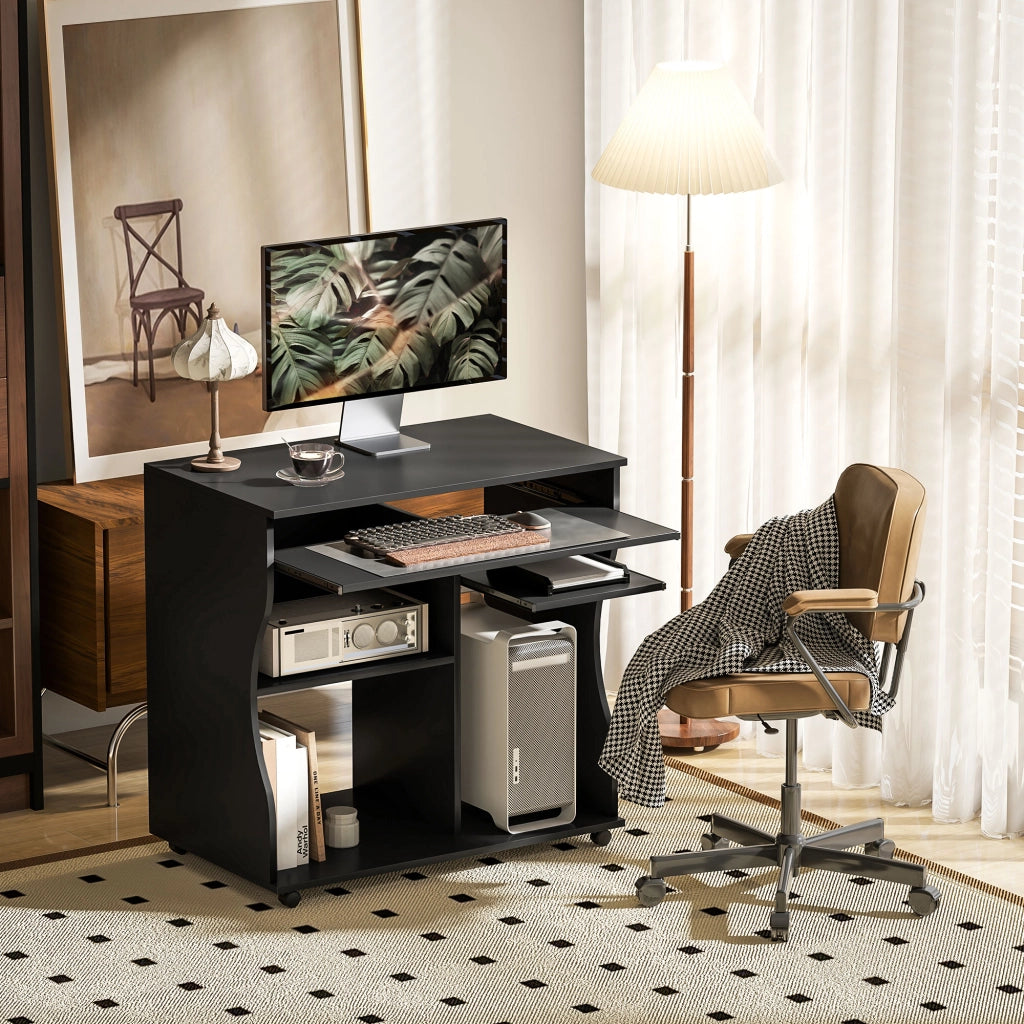 Scrivania con ruote e ripiani ¨C Xylo ¨C Nero 80x48x75 cm